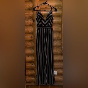 Emerald Sundae - Black & White Striped Wide-Leg Jumpsuit - Size S